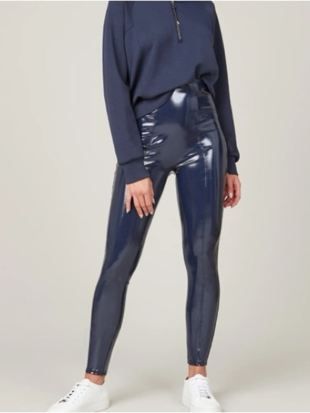 SPANX Patent Navy Faux-Leather Leggings
